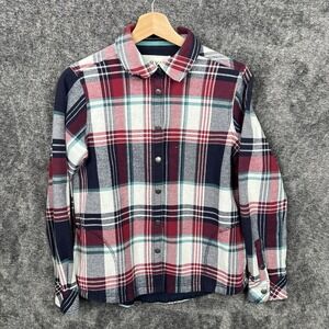 Orvis Fleece Lined Shacket Shirt Jacket Womens Size S Red Blue Plaid Snap